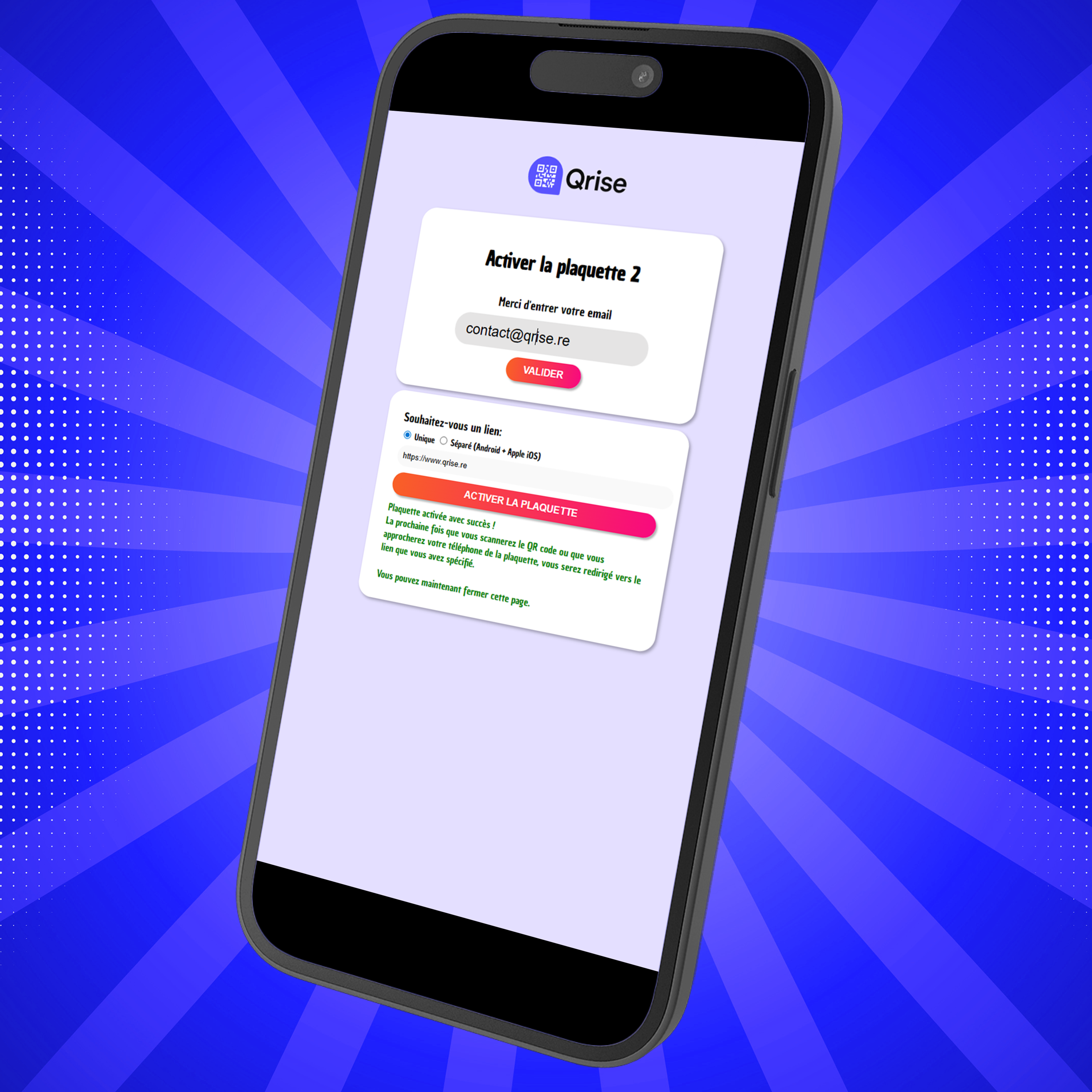 Étape 3 – Plaquette activée avec succès !